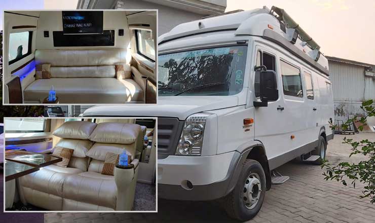 6 seater caravans with toilet washroom recling seat and sofa bed seating on rentals in delhi india